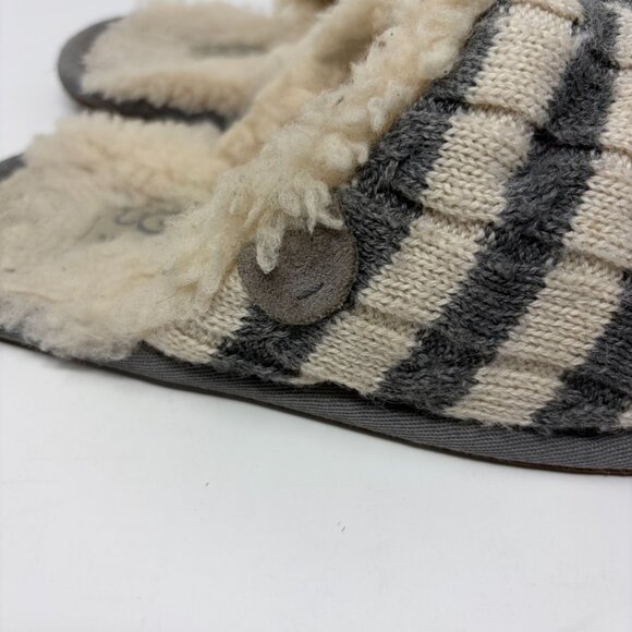 UGG Striped Knit Sweater Slipper • Women’s Size 6 • Gray/Ivory Sheepskin Insole - Picture 5 of 10